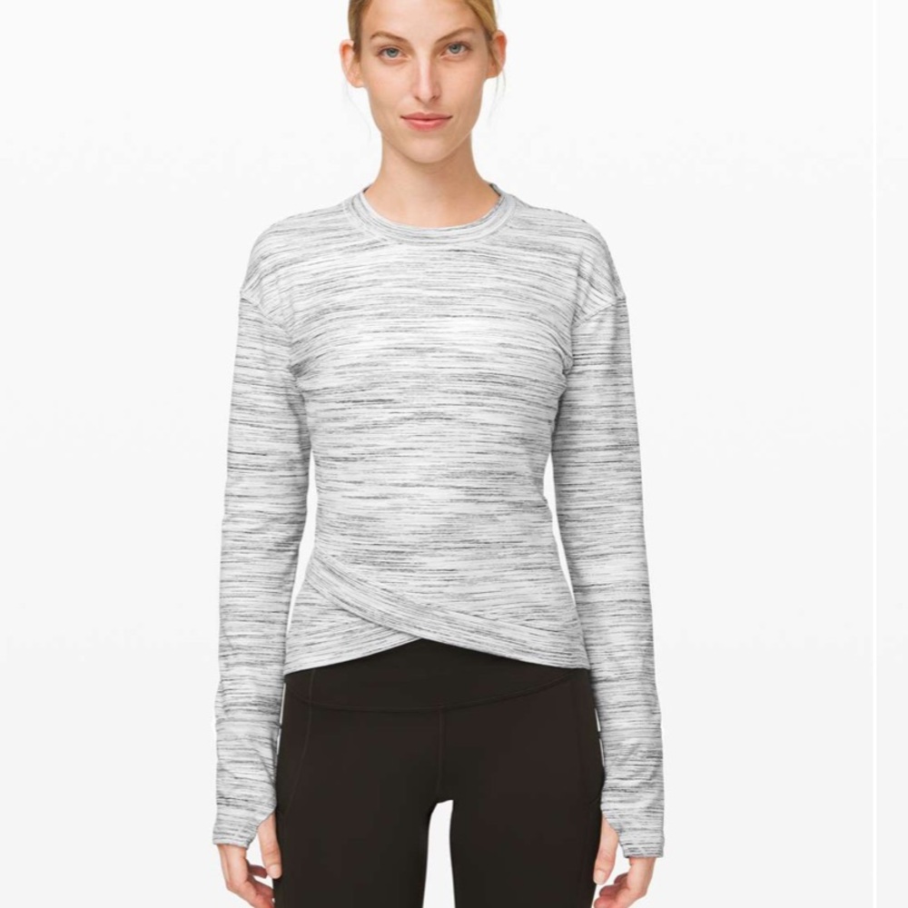 Women’s Heathered White Long-Sleeve Crossover Top
